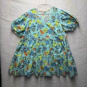ANA A New Approach 100% Cotton Floral Dress Loose Fit Size 1X Plus Colorful